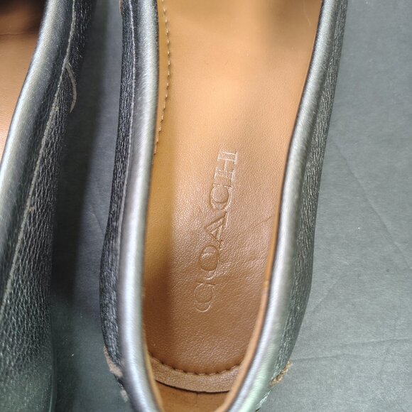 Coach Penny Loafers Womens Size 7.5 Pewter Metallic Pebbled Leather Moc - Picture 6 of 16